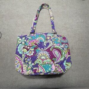 Vera Bradley Quilted Cotton Tote Shoulder Bag Whimsy Boho Purple Paisley Floral